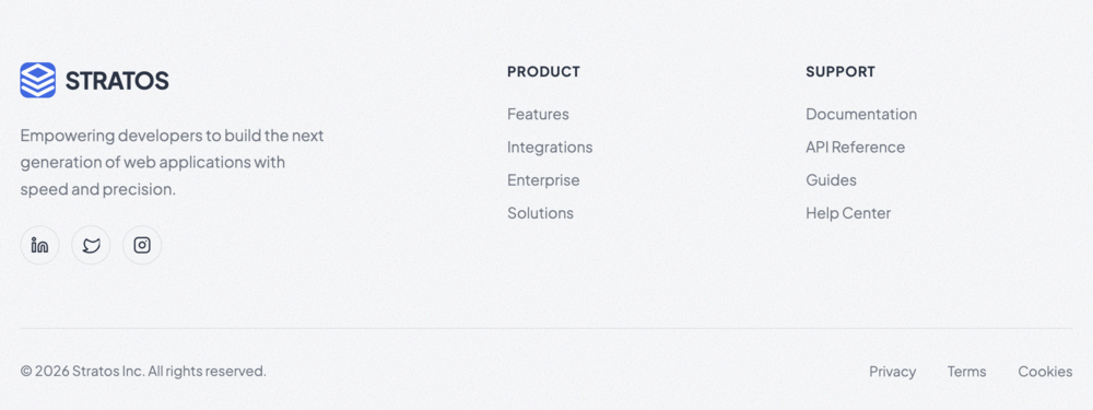 Detailed Brand & Links Footer