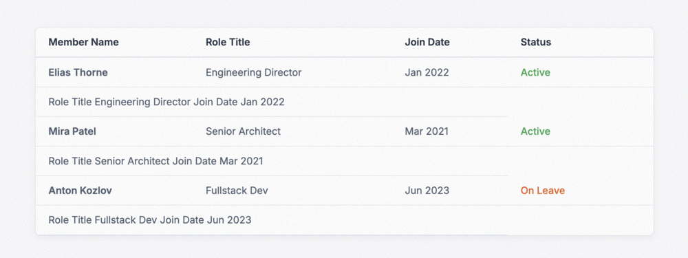 Collapsible Row Table (Mobile)