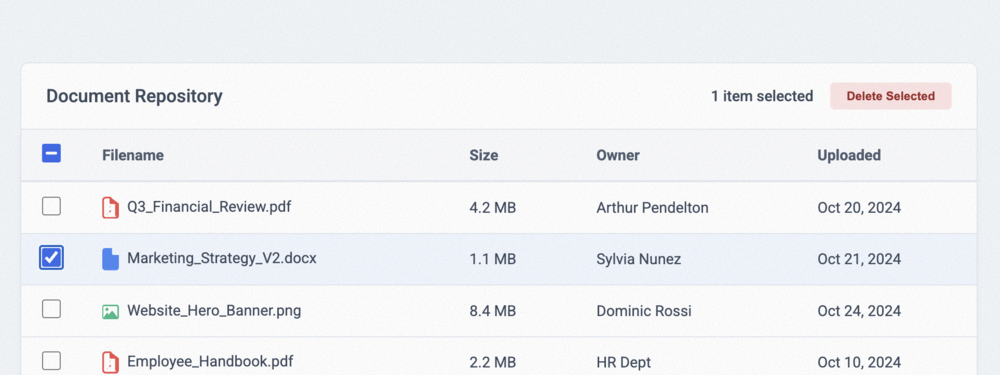 Selectable Row Table